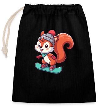 Aventures hivernales avec les écureuils – Snowboard Fun - Sac cadeau en coton avec cordon (25 x 30 cm) - noir - Devant