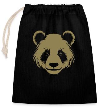 Panda Silhouette Head Portrait - Closable cotton gift bag (25x30cm) - black - Front