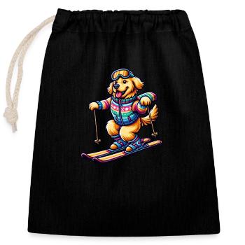 Dog Golden Retriever Skiing Skier - Closable cotton gift bag (25x30cm) - black - Front