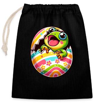 Oeuf de Pâques coloré avec motif grenouille à couver - Sac cadeau en coton avec cordon (25 x 30 cm) - noir - Devant