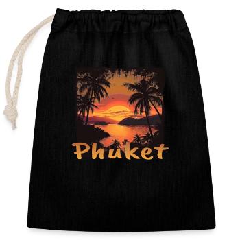 Phuket Thailand Sunset Vacation Grunge - Closable cotton gift bag (25x30cm) - black - Front