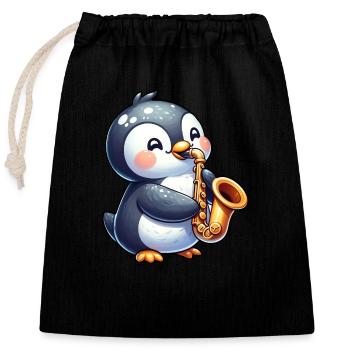 Penguin Saxophonist Jazz Concert - Closable cotton gift bag (25x30cm) - black - Front