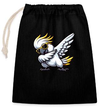 Süßer Cartoon Comic Kakadu Dabbing - Verschließbarer Geschenkbeutel aus Baumwolle (25x30cm) - Schwarz - Vorne