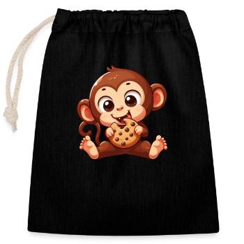 Cute Chimpanzee with Cookie Cartoon - Closable cotton gift bag (25x30cm) - black - Front