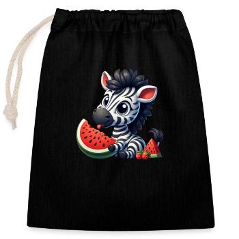 Zebra With Watermelon Fruity Funny - Closable cotton gift bag (25x30cm) - black - Front