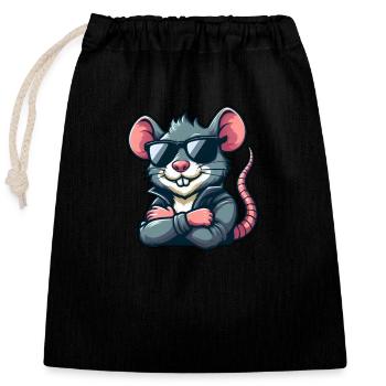 Coole Maus Sonnenbrille Frisur Ratte stylisch - Verschließbarer Geschenkbeutel aus Baumwolle (25x30cm) - Schwarz - Vorne