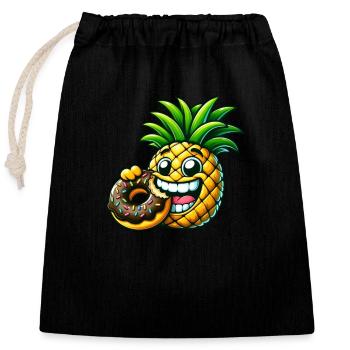 Drôle Ananas Donut Dessin Animé Fruité Sucré Desig - Sac cadeau en coton avec cordon (25 x 30 cm) - noir - Devant