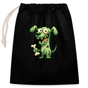 Halloween chien drôle zombie dessin animé - Sac cadeau en coton avec cordon (25 x 30 cm) - noir - Devant