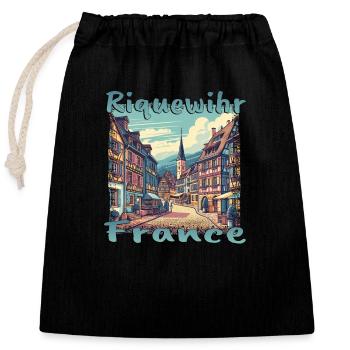 Riquewihr Altstadt Wanderung Frankreich Berge - Verschließbarer Geschenkbeutel aus Baumwolle (25x30cm) - Schwarz - Vorne