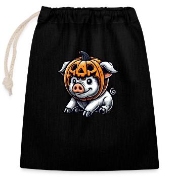 Cute Halloween Pig Pumpkin Cartoon - Closable cotton gift bag (25x30cm) - black - Front