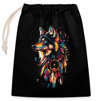 Wolf Dream Catcher - Closable cotton gift bag (25x30cm) - black - Front