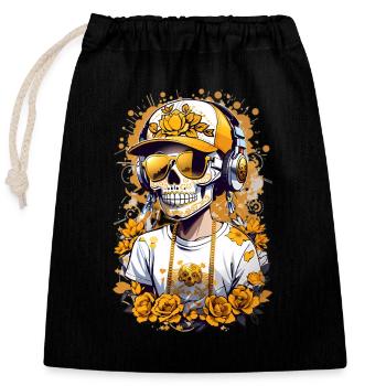 Sugar Skull - Closable cotton gift bag (25x30cm) - black - Front