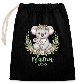 Mama Est. 2024 Koala câlin Couronne florale nouvelle maman - Sac cadeau en coton avec cordon (25 x 30 cm) - noir - Devant