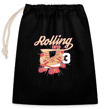 Rolling Into 3 Roller Skating Birthday Party - Verschließbarer Geschenkbeutel aus Baumwolle (25x30cm) - Schwarz - Vorne