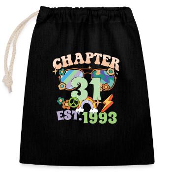 Tournant 31 31e anniversaire rétro thème signe de paix - Sac cadeau en coton avec cordon (25 x 30 cm) - noir - Devant