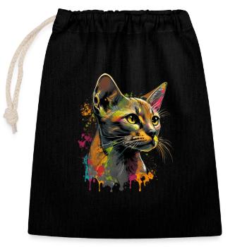 Abyssinian Cat Colorful Gaze - Verschließbarer Geschenkbeutel aus Baumwolle (25x30cm) - Schwarz - Vorne