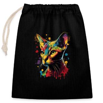 Abyssinian Cat Colorful Gaze - Verschließbarer Geschenkbeutel aus Baumwolle (25x30cm) - Schwarz - Vorne