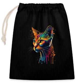 Abyssinian Cat Colorful Gaze - Verschließbarer Geschenkbeutel aus Baumwolle (25x30cm) - Schwarz - Vorne