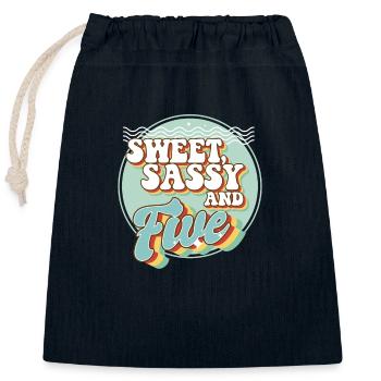 Sweet Sassy 5 5th Birthday Party Celebrant Bday - Closable cotton gift bag (25x30cm) - navy - Front