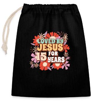 Loved By Jesus For 15 Years 15th Birthday - Closable cotton gift bag (25x30cm) - black - Front