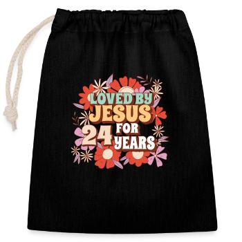Loved By Jesus For 24 Years 24th Birthday - Closable cotton gift bag (25x30cm) - black - Front