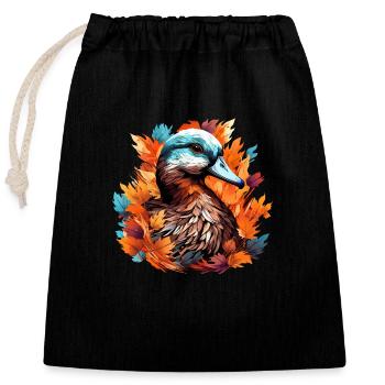Sweet duck in autumn foliage - Closable cotton gift bag (25x30cm) - black - Front