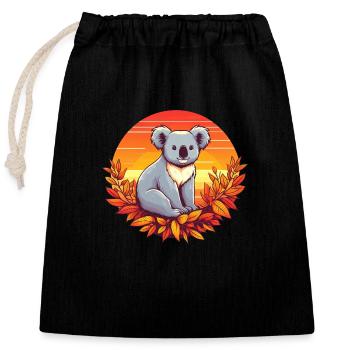 Herbstlicher Koala in bunten Blättern - Verschließbarer Geschenkbeutel aus Baumwolle (25x30cm) - Schwarz - Vorne