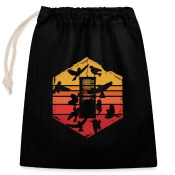 Bird Feeding - Closable cotton gift bag (25x30cm) - black - Front