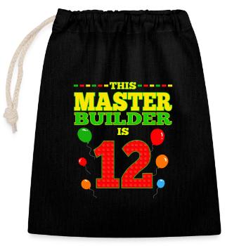 boys biMaster Builder 12 Years Old Block Building - Verschließbarer Geschenkbeutel aus Baumwolle (25x30cm) - Schwarz - Vorne