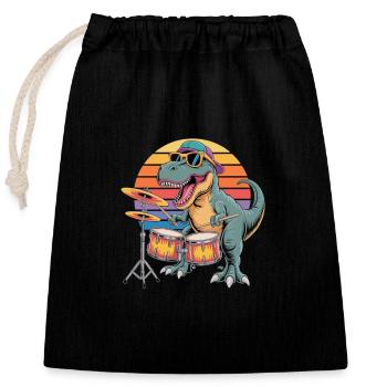 Trex joue de la batterie - Sac cadeau en coton avec cordon (25 x 30 cm) - noir - Devant