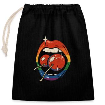 LGBTQ Mund mit Kirschen - Verschließbarer Geschenkbeutel aus Baumwolle (25x30cm) - Schwarz - Vorne