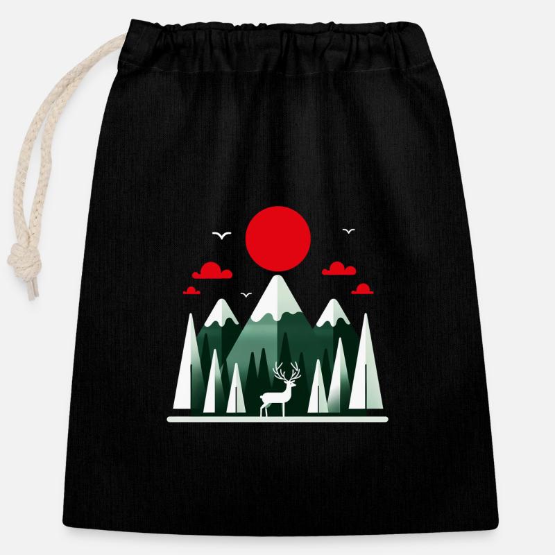 Forêt-Noire Design minimaliste de la forêt - Sac cadeau en coton avec cordon (25 x 30 cm) - noir