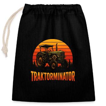 Conception amusante d’agriculteur et de tracteur - Sac cadeau en coton avec cordon (25 x 30 cm) - noir - Devant
