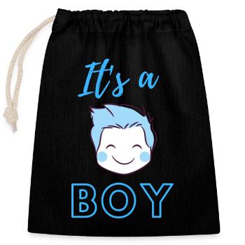 Baby Announcement Pregnancy - Boy - Surprise - Closable cotton gift bag (25x30cm) - black - Front
