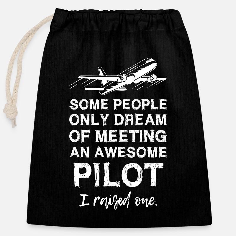 Papa pilote - Sac cadeau en coton avec cordon (25 x 30 cm) - noir