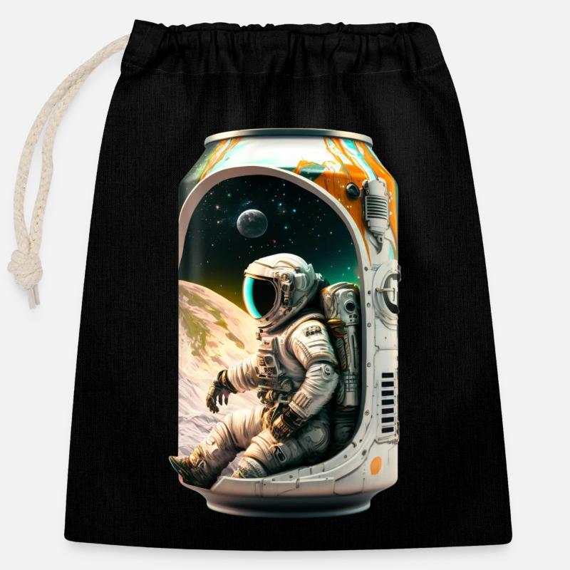 Cool beer can with astronaut - Closable cotton gift bag (25x30cm) - black