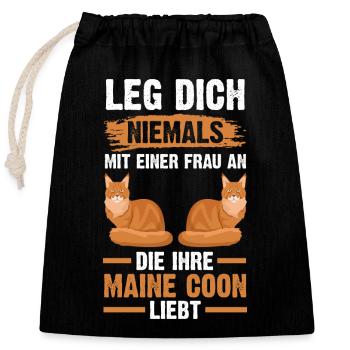 Maine Coon Katze - Verschließbarer Geschenkbeutel aus Baumwolle (25x30cm) - Schwarz - Vorne