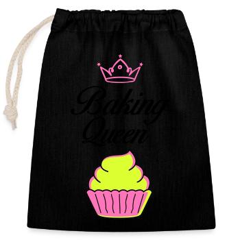 baking queen - Verschließbarer Geschenkbeutel aus Baumwolle (25x30cm) - Schwarz - Vorne