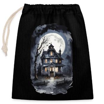 Creepy Geisterhaus Halloween Vintage Grusel - Verschließbarer Geschenkbeutel aus Baumwolle (25x30cm) - Schwarz - Vorne