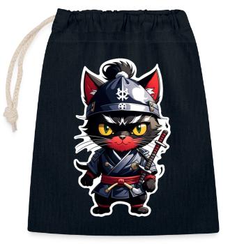 Ninja Cat - Samurai Kitten - Closable cotton gift bag (25x30cm) - navy - Front