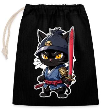 Ninja Cat - Samurai Kitten - Closable cotton gift bag (25x30cm) - black - Front