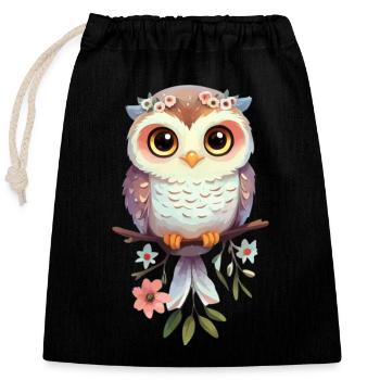 Éveillez l'Imagination avec notre Chouette Ludique - Sac cadeau en coton avec cordon (25 x 30 cm) - noir - Devant