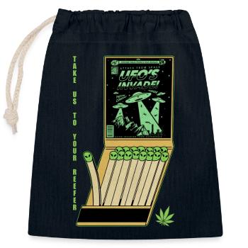 UFO Invasion Vintage Poster Design - Closable cotton gift bag (25x30cm) - navy - Front