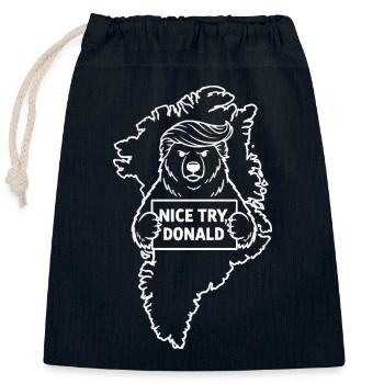 Groenland : Bien essayé, Donald - Sac cadeau en coton avec cordon (25 x 30 cm) - bleu marine - Devant