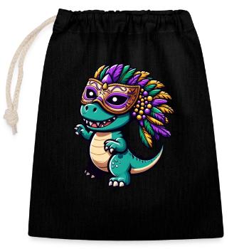 Mardi Gras T-Rex Dino: Mask and Beads - Closable cotton gift bag (25x30cm) - black - Front