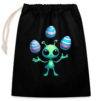 Ostern mit Alien: Eier-Jonglage - Verschließbarer Geschenkbeutel aus Baumwolle (25x30cm) - Schwarz - Vorne