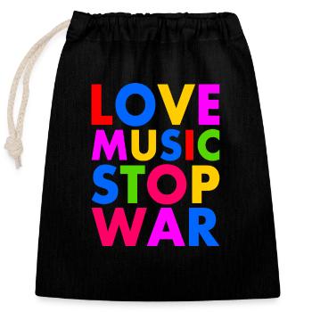 Love music stop war - Closable cotton gift bag (25x30cm) - black - Front