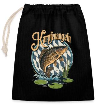 Karpfenangeln Retro Perfektes Geschenk für Angler - Verschließbarer Geschenkbeutel aus Baumwolle (25x30cm) - Schwarz - Vorne