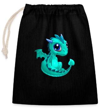 Baby Drache Cyan | Niedlicher cyan Baby Drache - Verschließbarer Geschenkbeutel aus Baumwolle (25x30cm) - Schwarz - Vorne