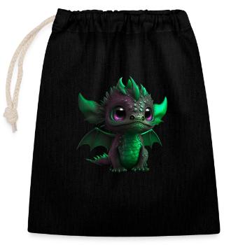 Baby Dragon Green| Cute Green Baby Dragon - Closable cotton gift bag (25x30cm) - black - Front